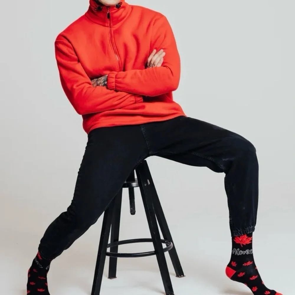 Socks N Socks Men’s Crew Socks Leaf Me Alone Black Red White Made In Turkey